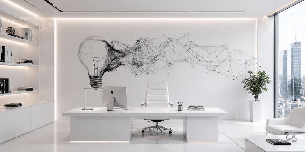 Modern Light Bulb Wall Decal Abstract Office Wall Art Creative Workspace Sticker Tech Innovation Peel And Stick Vinyl Mural