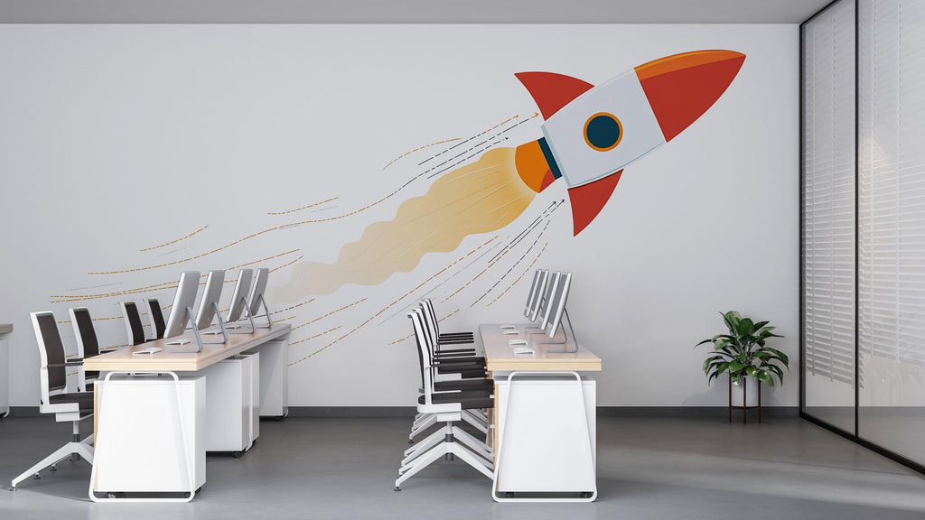 Rocket Wall Decal Startup Office Wall Art Modern Business Decor Entrepreneur Workspace Peel And Stick Vinyl Sticker