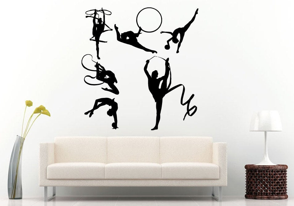 A Set Of Rhythmic Gymnastics Gymnast Girls Females Silhouette Wall Decal Vinyl Sticker Mural Room Decor L787
