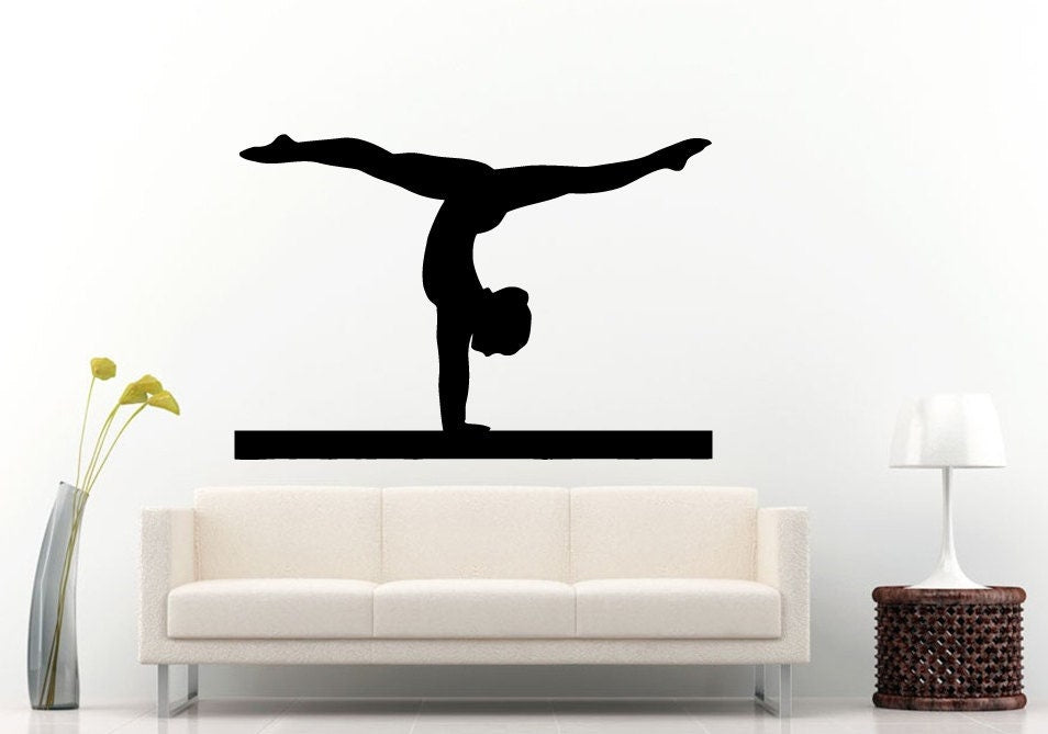 Aerobics Rhythmic Gymnastics Gymnast Girls Females Silhouette Wall Decal Vinyl Sticker Mural Room Decor L789