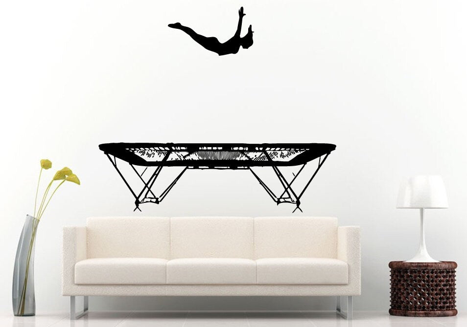 Aerobics Rhythmic Gymnastics Gymnast Girls Females Silhouette Jumping On A Trampoline Wall Decal Vinyl Sticker Mural Room Decor L790