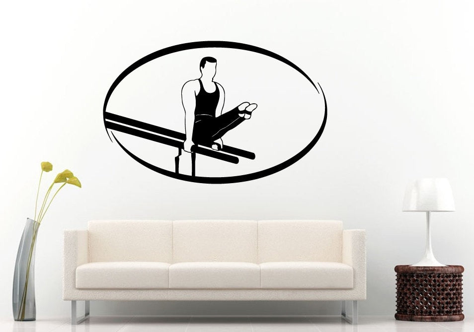 Aerobics Rhythmic Gymnastics Gymnast Man Male Silhouette On Uneven Bars Wall Decal Vinyl Sticker Mural Room Decor L791