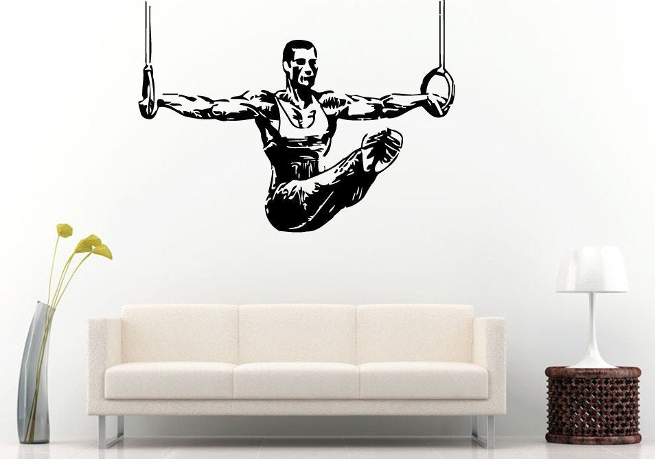 Aerobics Rhythmic Gymnastics Gymnast Man Male On Rings Wall Decal Vinyl Sticker Mural Room Decor L792