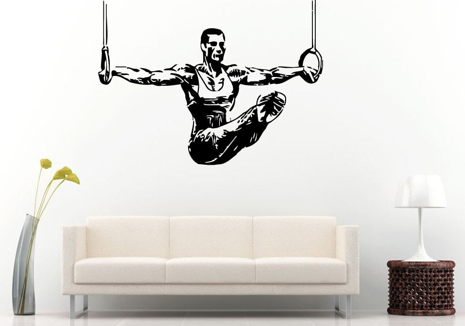 Aerobics Rhythmic Gymnastics Gymnast Man Male On Rings Wall Decal Vinyl Sticker Mural Room Decor L792