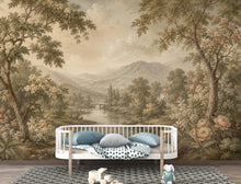 Load image into Gallery viewer, Vintage Landscape Wallpaper Peel and Stick, Romantic Countryside Wall Mural, Floral River Scenic Wallpaper Decor 845LU