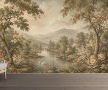 Load image into Gallery viewer, Vintage Landscape Wallpaper Peel and Stick, Romantic Countryside Wall Mural, Floral River Scenic Wallpaper Decor 845LU