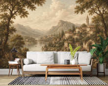 Load image into Gallery viewer, Vintage Medieval Landscape Wallpaper Peel and Stick, European Countryside Wall Mural, Romantic Lake View Wallpaper Decor 847LU
