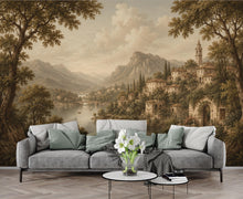 Load image into Gallery viewer, Vintage Medieval Landscape Wallpaper Peel and Stick, European Countryside Wall Mural, Romantic Lake View Wallpaper Decor 847LU