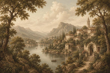 Load image into Gallery viewer, Vintage Medieval Landscape Wallpaper Peel and Stick, European Countryside Wall Mural, Romantic Lake View Wallpaper Decor 847LU