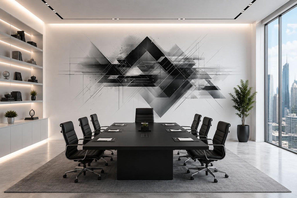 Abstract Geometric Wall Decal Modern Office Wall Art Black And White Corporate Wall Mural Peel And Stick Business Decor