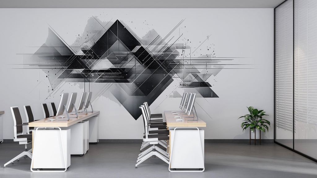 Abstract Geometric Wall Decal Modern Office Wall Art Black And White Corporate Wall Mural Peel And Stick Business Decor