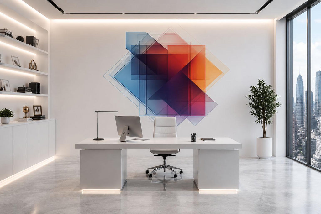 Colorful Geometric Wall Decal Modern Office Wall Art Abstract Business Wall Mural Peel And Stick Corporate Decor