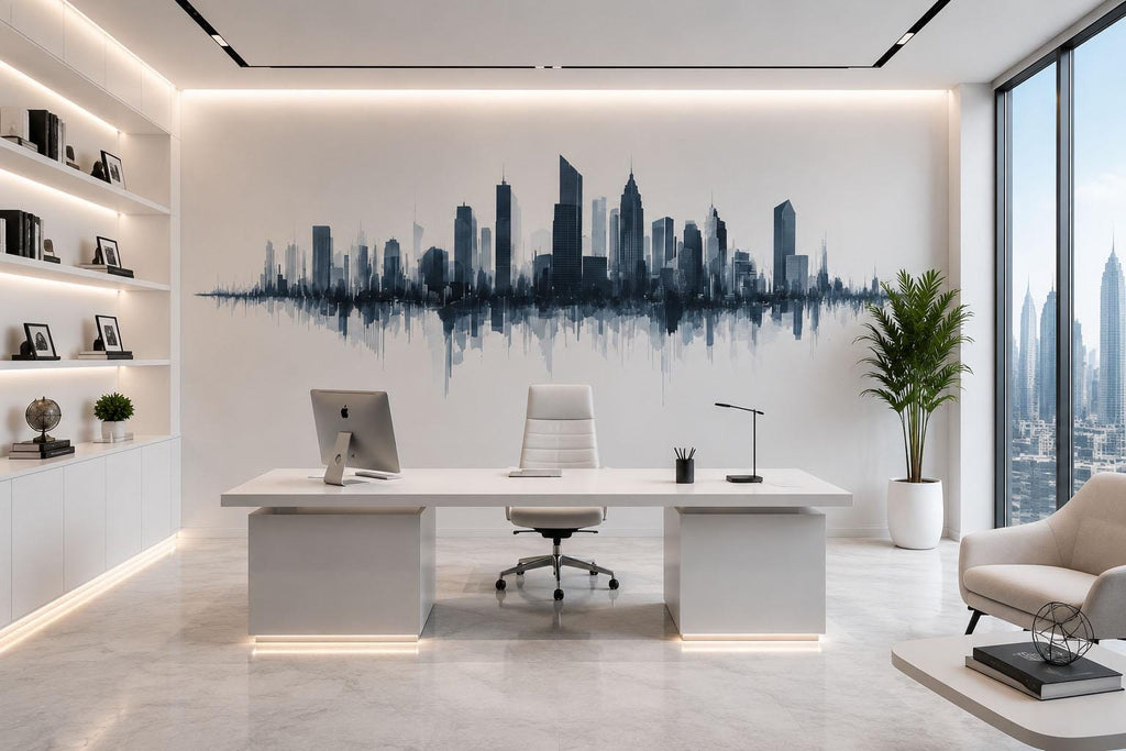 Modern City Skyline Wall Decal Office Wall Art Urban Business Wall Mural Peel And Stick Corporate Decor Sticker