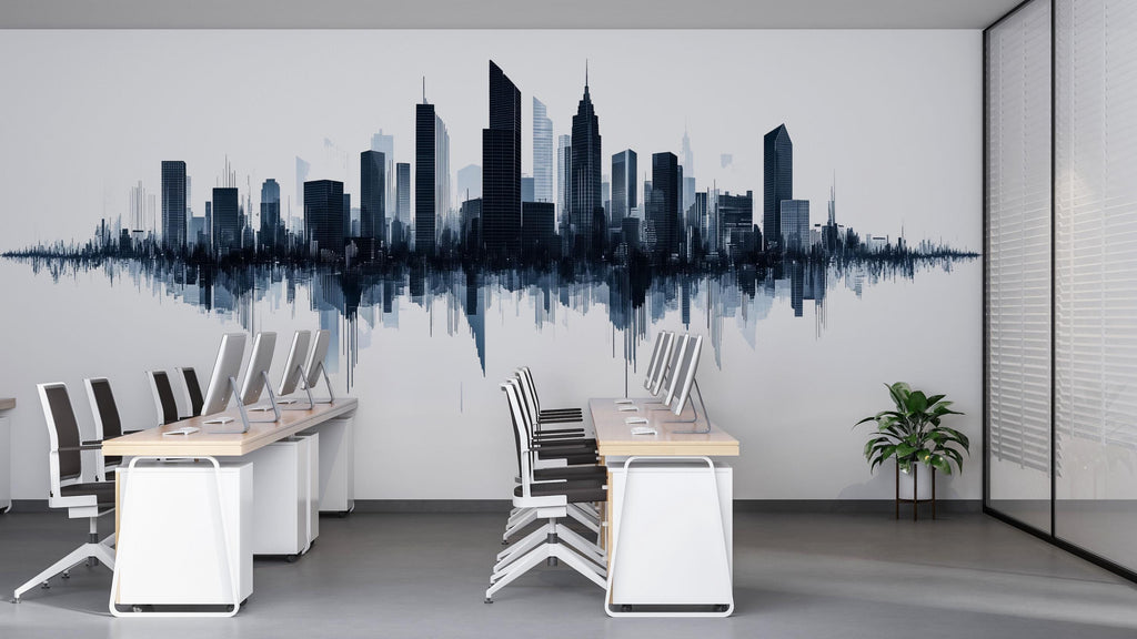 Modern City Skyline Wall Decal Office Wall Art Urban Business Wall Mural Peel And Stick Corporate Decor Sticker