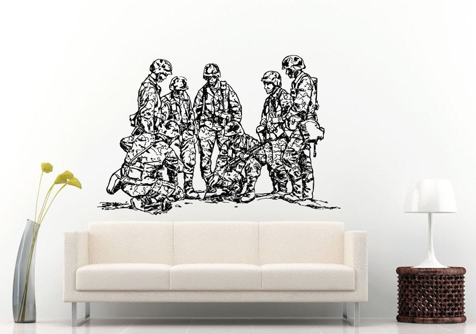 Army Crew Group Of Soldiers Making Plan Of Attack Wall Decal Vinyl Sticker Mural Room Decor L803