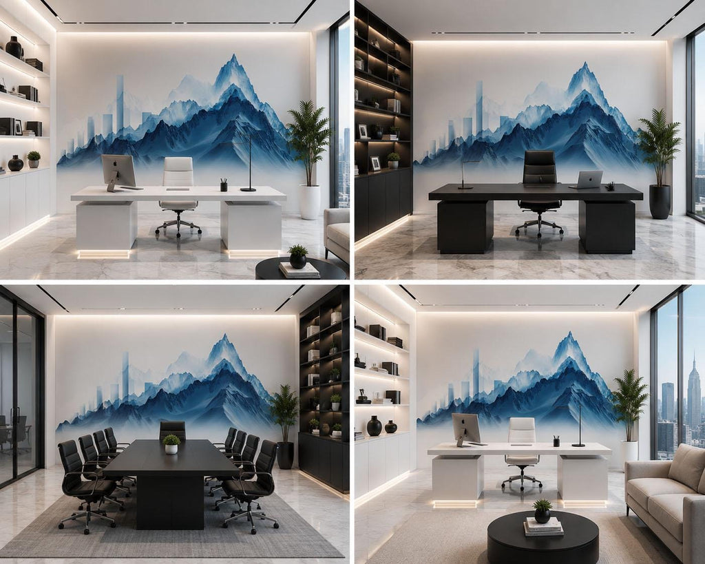 Mountain Wall Decal Modern Office Mural Blue Mountain Landscape Peel And Stick Wall Art Executive Office Decor