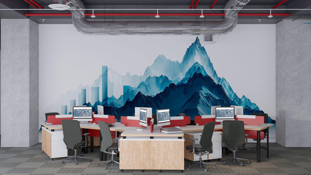 Mountain Wall Decal Modern Office Mural Blue Mountain Landscape Peel And Stick Wall Art Executive Office Decor