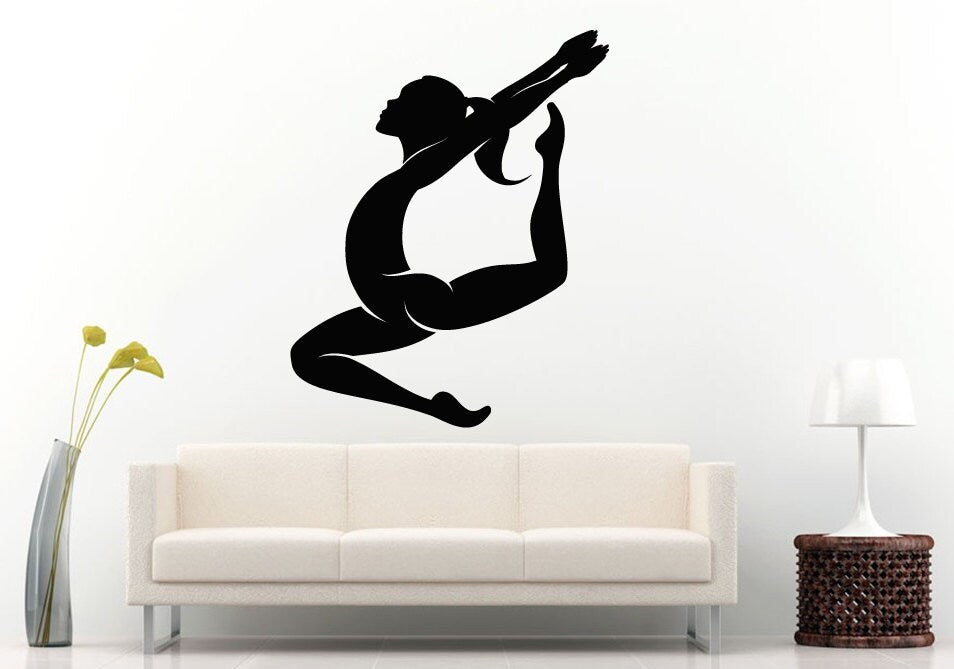 Gymnast Girl Female Jumping Silhouette Wall Decal Vinyl Sticker Mural Room Decor L781