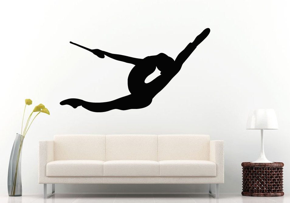 Rhythmic Gymnastics Gymnast Girl Female Jumping Silhouette Wall Decal Vinyl Sticker Mural Room Decor L782