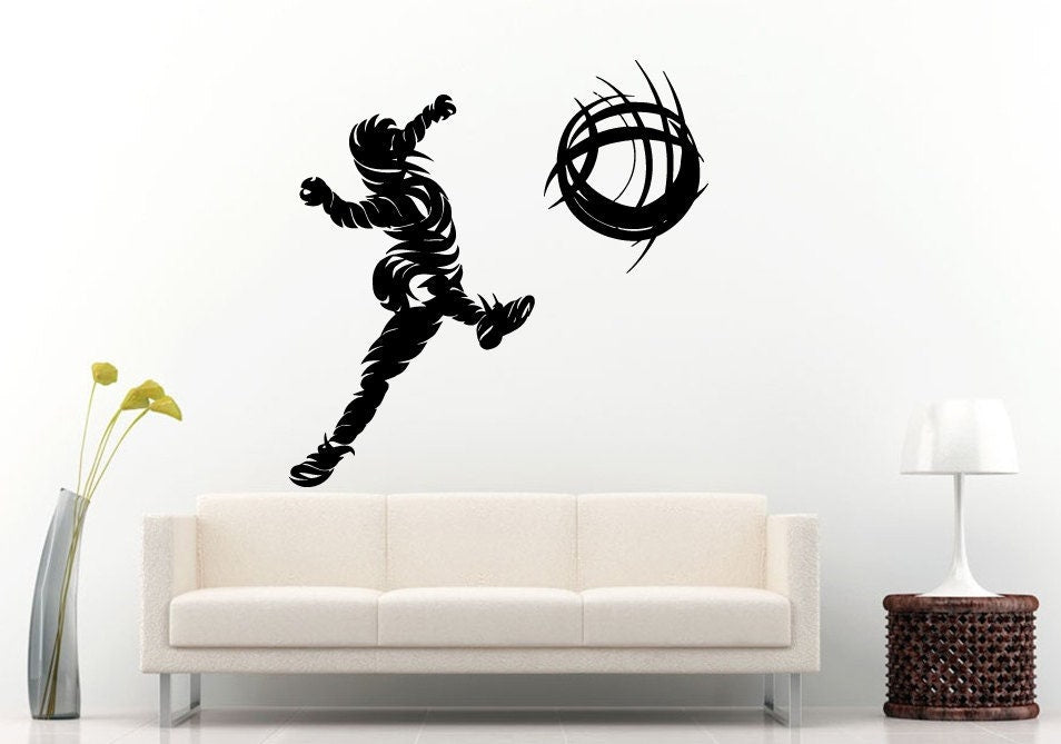 Soccer In Action Abstract Man Kicking A Ball Athlete Sport Mans Game European Football Wall Decal Vinyl Sticker Mural Room Decor L794
