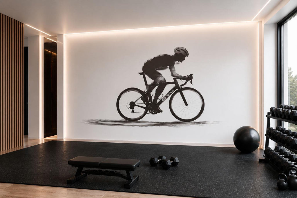Cyclist Wall Decal Minimalist Bike Wall Art Cycling Vinyl Sticker Gym Wall Decor Spin Studio Decor Athlete Silhouette Home Gym Art