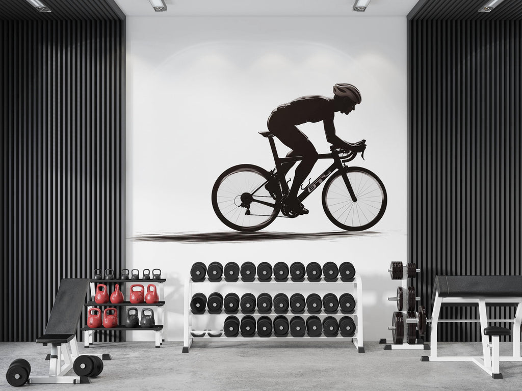 Cyclist Wall Decal Minimalist Bike Wall Art Cycling Vinyl Sticker Gym Wall Decor Spin Studio Decor Athlete Silhouette Home Gym Art