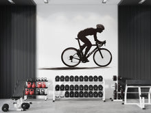 Load image into Gallery viewer, Cyclist Wall Decal Minimalist Bike Wall Art Cycling Vinyl Sticker Gym Wall Decor Spin Studio Decor Athlete Silhouette Home Gym Art