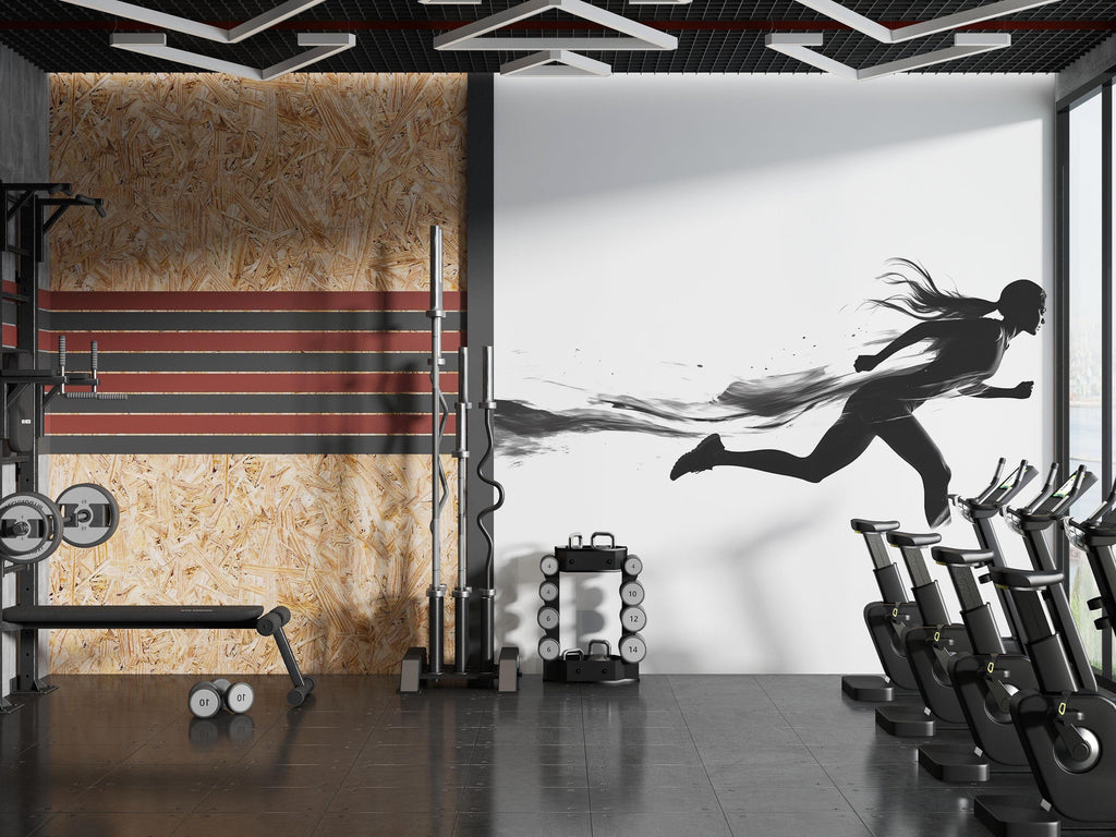 Running Woman Wall Decal Gym Wall Art Fitness Mural Female Athlete Vinyl Sticker Workout Wall Decor Cardio Motivation Home Gym Decor