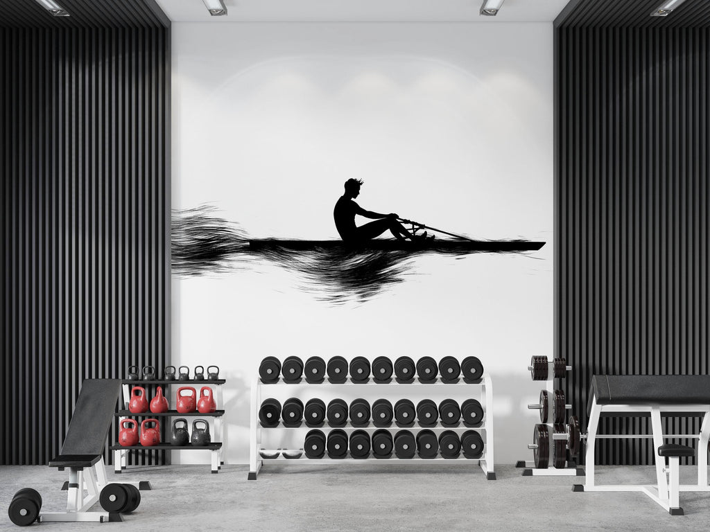Rowing Wall Decal Gym Wall Art Rower Silhouette Vinyl Sticker Fitness Wall Decor CrossFit Wall Art Boat Athlete Home Gym Decor