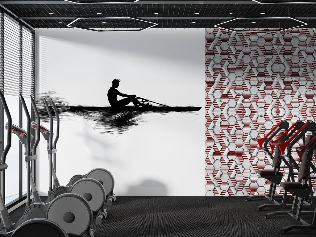 Rowing Wall Decal Gym Wall Art Rower Silhouette Vinyl Sticker Fitness Wall Decor CrossFit Wall Art Boat Athlete Home Gym Decor