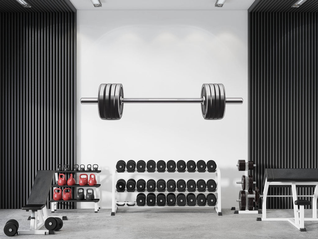 Barbell Wall Decal Gym Wall Art Weightlifting Vinyl Sticker Fitness Wall Decor Powerlifting Decor Home Gym Wall Art Modern Gym Design
