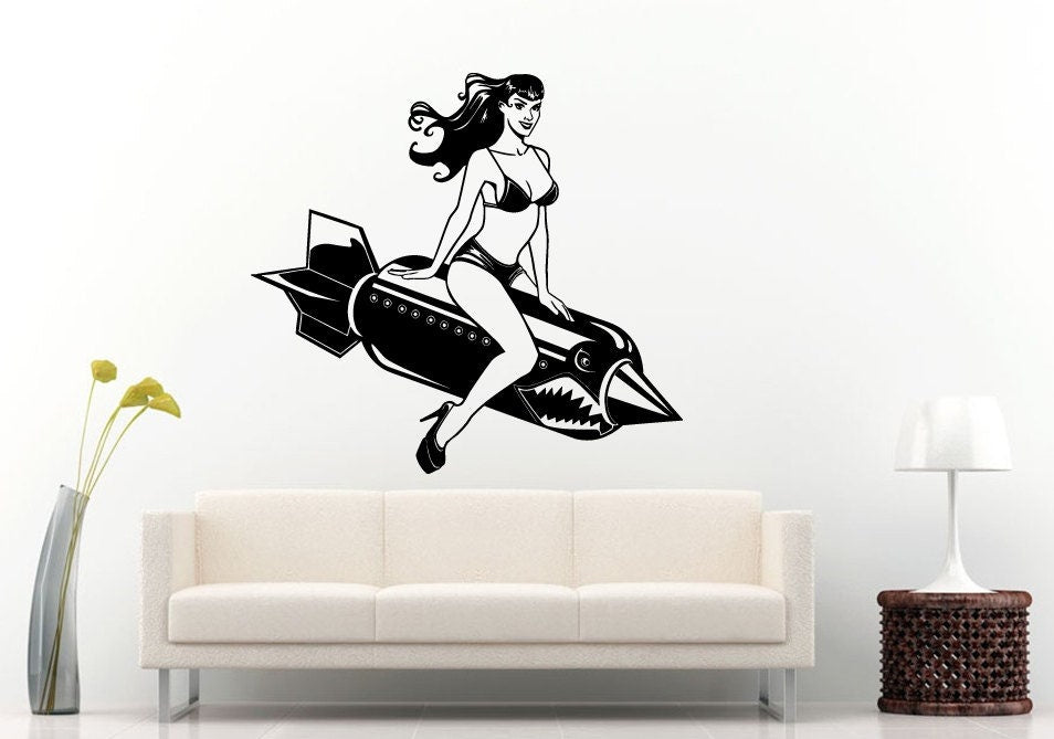 Beautiful Girl On Rocket Bomb Wall Decal Vinyl Sticker Mural Room Decor L805