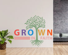 Load image into Gallery viewer, Grown in Faith, Religious Wall Sign, Christian Wall Words, Church Sanctuary Wall Art, Church Wall Decor, Religious Wall Art 1131RS