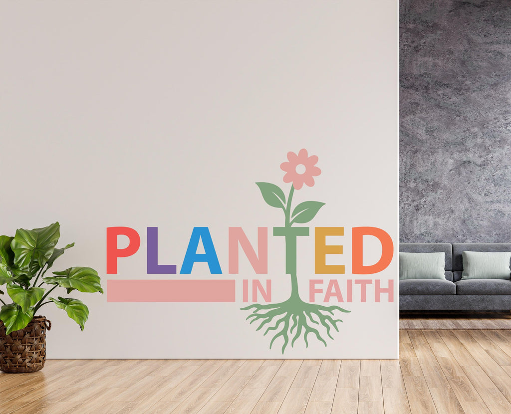 Planted in Faith, Religious Wall Sign, Christian Wall Words, Church Sanctuary Wall Art, Church Wall Decor, Religious Wall Art 1132RS