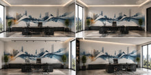 Load image into Gallery viewer, Abstract City Skyline Wall Decal Modern Office Wall Mural Blue Gold Corporate Peel And Stick Wall Art Large Business Decor