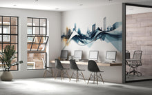 Load image into Gallery viewer, Abstract City Skyline Wall Decal Modern Office Wall Mural Blue Gold Corporate Peel And Stick Wall Art Large Business Decor