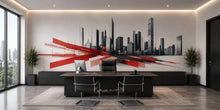Load image into Gallery viewer, Modern City Skyline Wall Decal Red Black Office Wall Mural Corporate Peel And Stick Wall Art Startup Workspace Decor