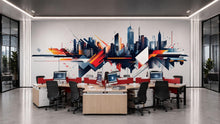 Load image into Gallery viewer, Modern Geometric City Skyline Wall Decal Corporate Office Wall Mural Abstract Business Peel And Stick Wall Art