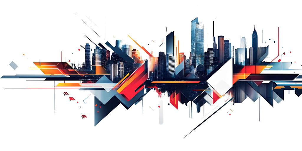 Modern Geometric City Skyline Wall Decal Corporate Office Wall Mural Abstract Business Peel And Stick Wall Art