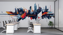 Load image into Gallery viewer, Modern Geometric City Skyline Wall Decal Corporate Office Wall Mural Abstract Business Peel And Stick Wall Art