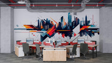 Load image into Gallery viewer, Modern Geometric City Skyline Wall Decal Corporate Office Wall Mural Abstract Business Peel And Stick Wall Art