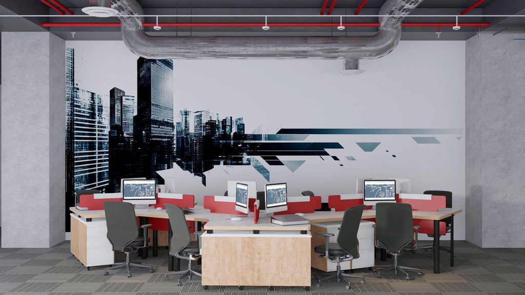 Modern Black City Skyline Wall Decal Executive Office Wall Mural Corporate Peel And Stick Wall Art Luxury Workspace Decor