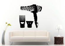 Load image into Gallery viewer, Hairdryer Blow Dryer With Attachments Tool Device Equipment Zebra Design Like Unique Barber Wall Decal Vinyl Sticker Mural Room Decor L813