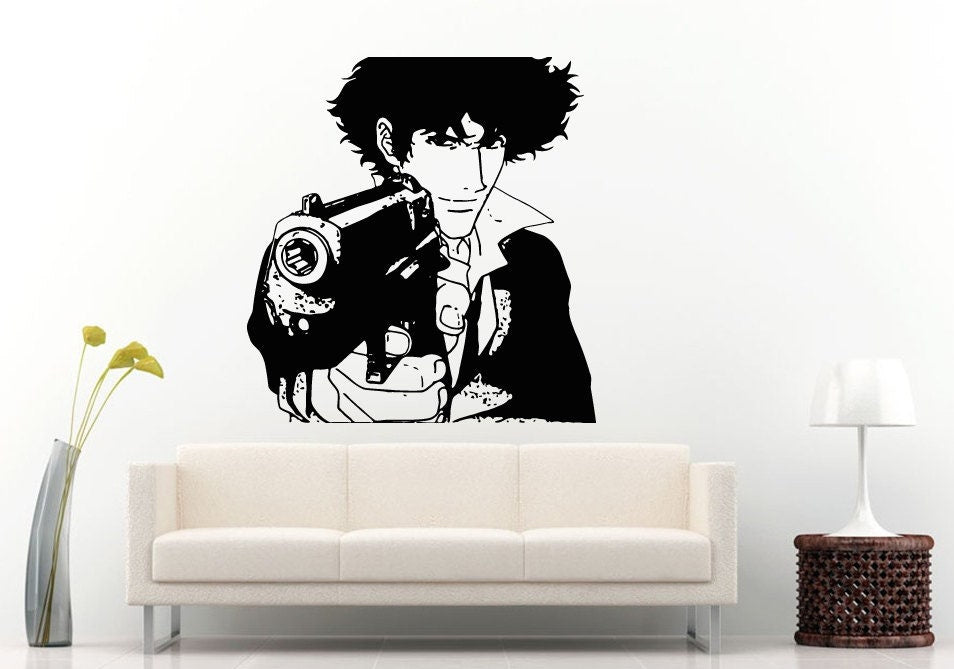 Anime Boy Guy Man With A Smirk Pointing A Gun Handgun Wall Decal Vinyl Sticker Mural Room Decor L810