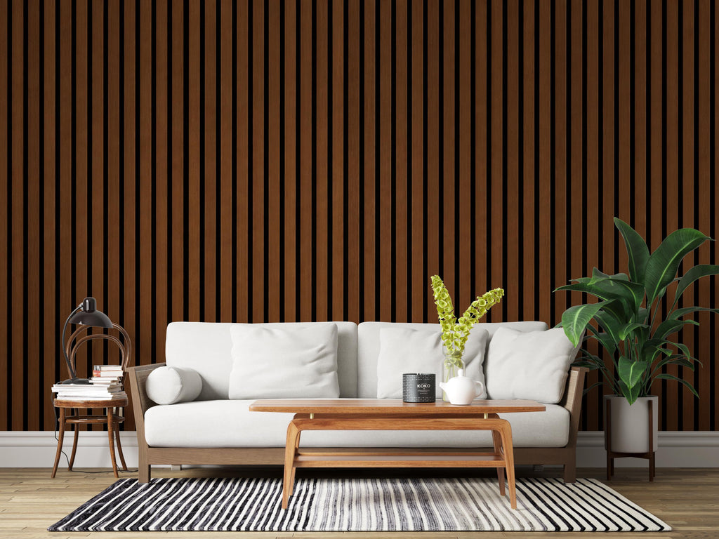 Dark Wood Slat Wallpaper Peel and Stick, Vertical Line Wood Panel Wall Mural, Modern Minimalist Removable Wallpaper Decor 826LU