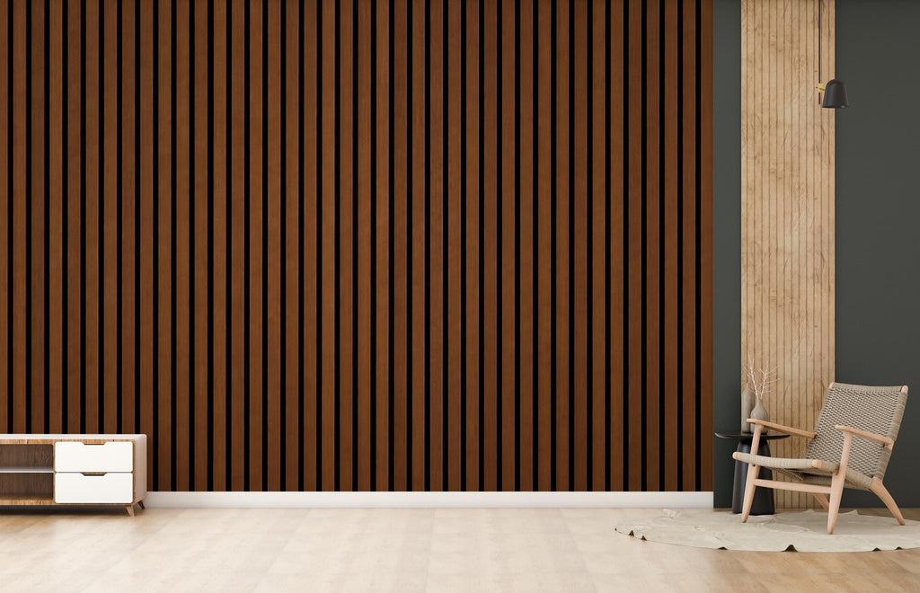Dark Wood Slat Wallpaper Peel and Stick, Vertical Line Wood Panel Wall Mural, Modern Minimalist Removable Wallpaper Decor 826LU
