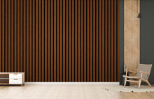 Load image into Gallery viewer, Dark Wood Slat Wallpaper Peel and Stick, Vertical Line Wood Panel Wall Mural, Modern Minimalist Removable Wallpaper Decor 826LU
