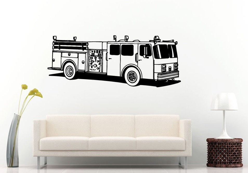 Fire Department Rescue Firetruck Truck Kids Baby Nursery Children Wall Decal Vinyl Sticker Mural Room Decor L821