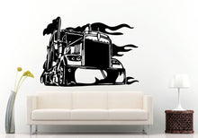 Load image into Gallery viewer, Semi Truck Heavy Duty Eighteen 18 Wheeler In Flames On Fire On The High Way Interstate Road Wall Decal Vinyl Sticker Mural Room Decor L824