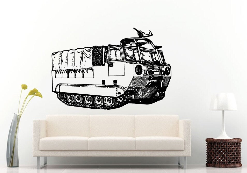 Semi Truck Heavy Duty Eighteen 18 Wheeler Old War Army Truck Antique Wall Decal Vinyl Sticker Mural Room Decor L827